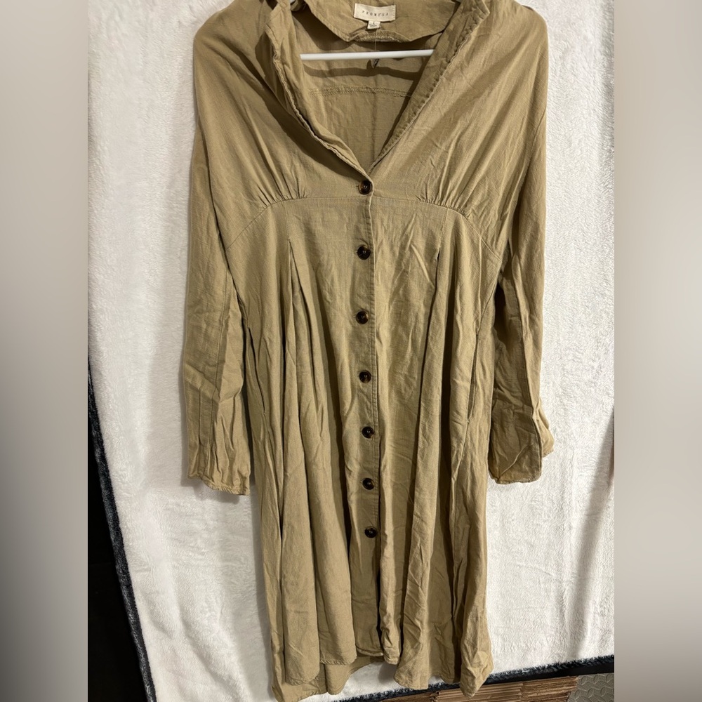 Tan Button-Up Dress